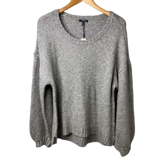 NYDJ Metallic Balloon Sleeve Sweater Heather Grey Size Large Ballet Neck - Picture 2 of 12